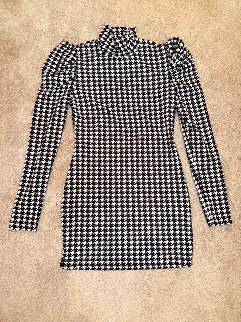 SHEIN Black and White Houndstooth Long Sleeve Turtleneck Dress